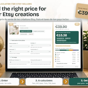 Calculateur de prix Etsy 2026 | Frais Etsy, TVA, URSSAF | Prix de vente et gain net | Outil pour créatrices