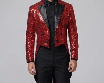 Chaqueta de esmoquin con lentejuelas para hombre, blazer cruzado para fiesta de graduación