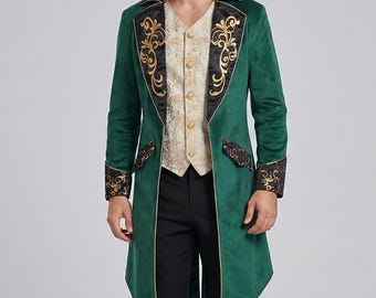 Chaqueta de frac steampunk para hombre, abrigo gótico verde, disfraz de rol