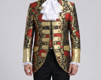 Chaqueta de príncipe con brocado floral barroco, traje de cosplay renacentista victoriano