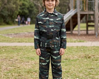 Kids Camouflage Soldier Costume Set, Army Uniform with Hat, Toy Accessories (Polyester)