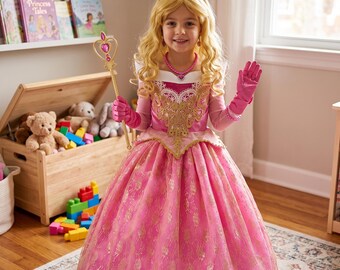 Girls Pink Princess Dress, Lace Ball Gown Costume, Sleeveless Birthday Party Carnival Prom Outfit