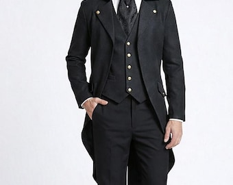 Medieval Tailcoat Suit Jacket, Gothic Steampunk Long Victorian Frock Coat, Cosplay Male Wear