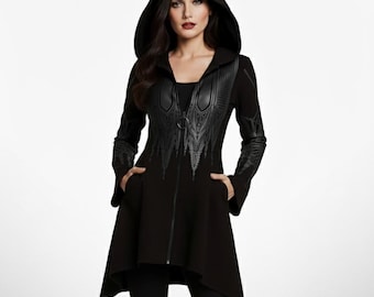 Chaqueta con capucha y cremallera de estilo gótico, corte holgado para el día a día.