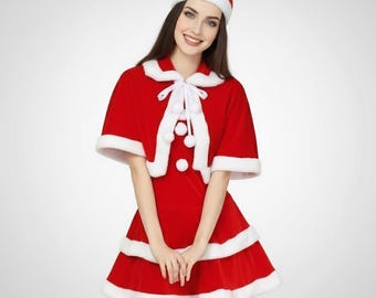 Disfraz de Papá Noel para mujer, talla grande, para fiesta navideña.