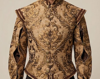 Chaqueta de jubón de brocado renacentista para hombre, traje noble isabelino Tudor