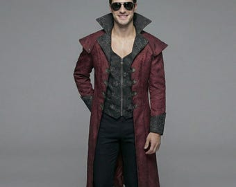 Chaqueta medieval de Halloween de estilo largo para hombre, diseño retro, disfraz gótico oscuro para fiesta de espectáculos.