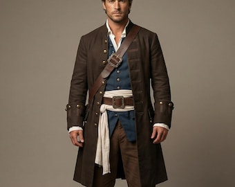 Disfraz completo de cosplay para hombre, traje de pirata caribeño con abrigo.