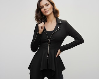 Gothic Witchy Jacket for Women | Zipper Front Long Sleeve Steampunk | Fall Winter Statement Wear