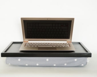 Home office Laptop Lap Desk with comfortable star print pillow in grey - black tray top