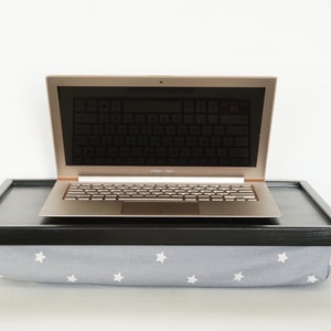 Lap tray or Laptop Lap Desk off white with star graphic pattern pillow in grey and white B -black