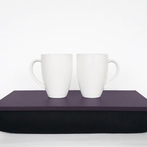 Stable table, iPad stand, wooden Breakfast in Bed serving Tray with pillow dark plum purple tray with black Pillow image 1