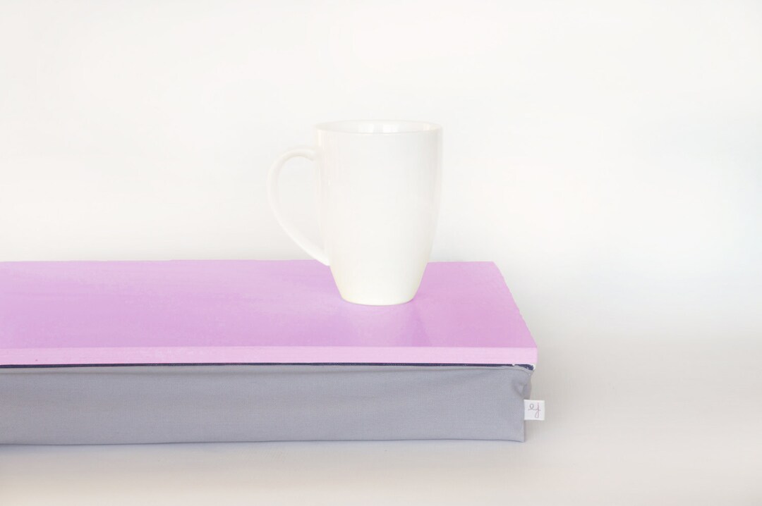 Bold Pink Tray With Microbead Pillow, Laptop Lap Desk Without Edges Bright Pink Tray With Grey