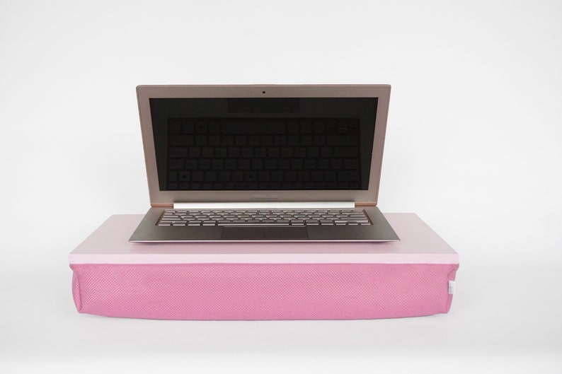 Home office Lap desk with comfortable pillow for laptop in lap pink with natural thick wool mix pillow image 1