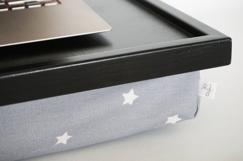 Lap tray or Laptop Lap Desk off white with star graphic pattern pillow in grey and white image 8