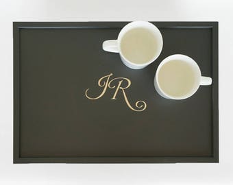 Personalized Couple,  monogrammed wedding Breakfast serving Tray or Laptop Lap Desk- engraved Initials, Names or wedding logo