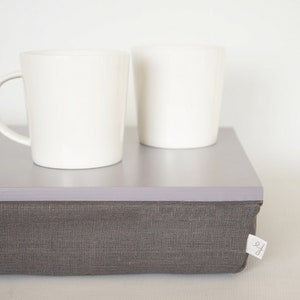 Breakfasts in bed serving tray, Laptop Lap Desk dark grey tray with Dark Grey linen Pillow image 3
