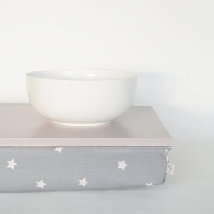 Lap tray or Laptop Lap Desk off white with star graphic pattern pillow in grey and white image 2