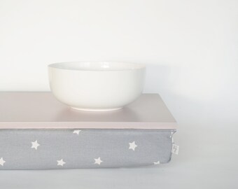 iPad desk or Laptop Lap Desk - light grey with star graphic pattern pillow in grey and white