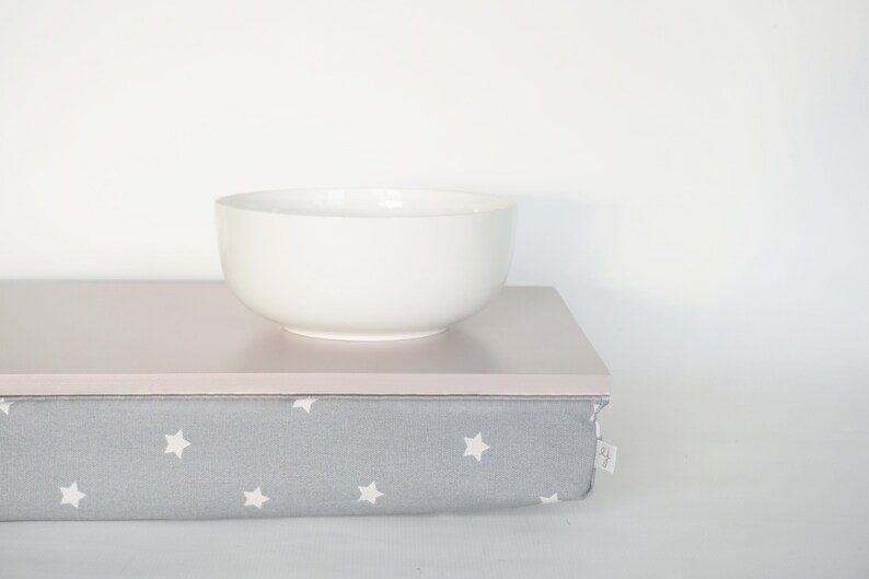 Lap tray or Laptop Lap Desk off white with star graphic pattern pillow in grey and white image 2