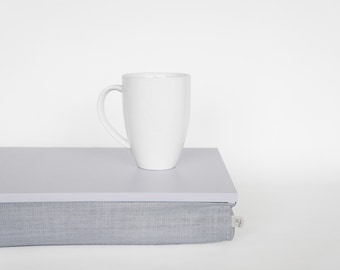 Minimallistic Breakfast Serving tray with pillow - light grey with Grey linen pillow