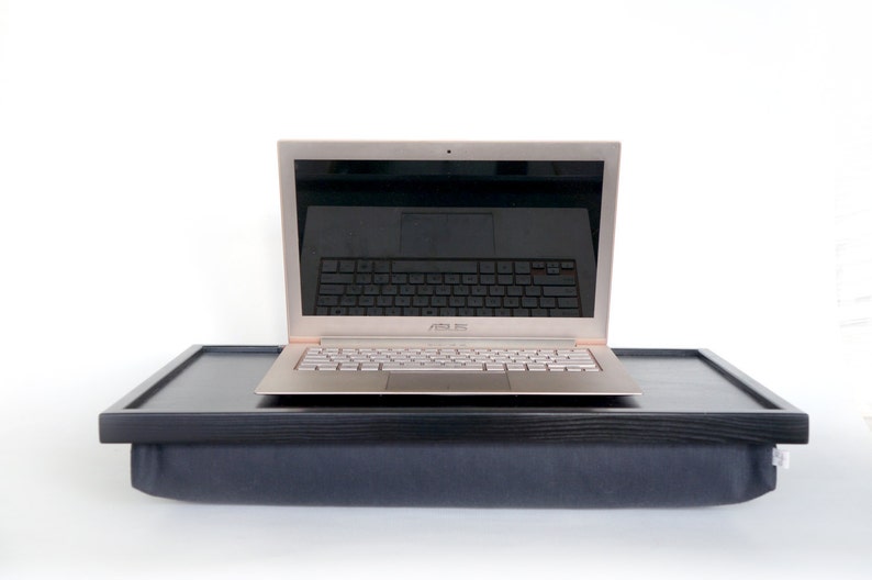 Dining Serving Or Laptop Lap Desk Black With Dark Grey Pillow Etsy