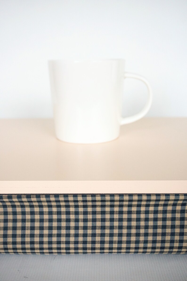 Work from home lap desk pastel peach tray top with brown and black checked pillow image 1