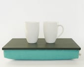 Pillow tray, Stable table, wooden Breakfast in Bed serving Tray - olive green with pastel Persian green pillow