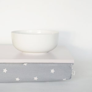 Lap tray or Laptop Lap Desk off white with star graphic pattern pillow in grey and white image 1