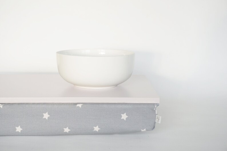 Lap tray or Laptop Lap Desk off white with star graphic pattern pillow in grey and white no B-off white