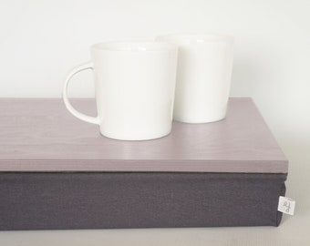 Serving tray with cozy linen pillow, Laptop Lap Desk- light grey tray with Dark Grey linen Pillow