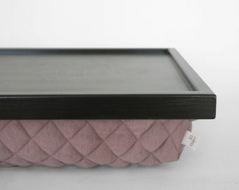 Home office lap desk with structured quilted patern pillow in pastel taupe shade