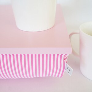Bed tray, iPad stable table or Laptop Lap Desk light grey with pink and white striped pillow no B-pastel pink