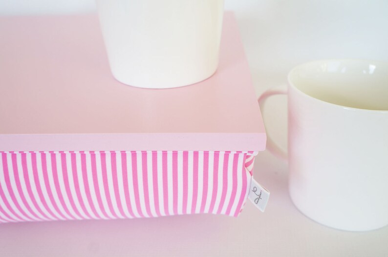 Bed tray, iPad stable table or Laptop Lap Desk light grey with pink and white striped pillow no B-pastel pink