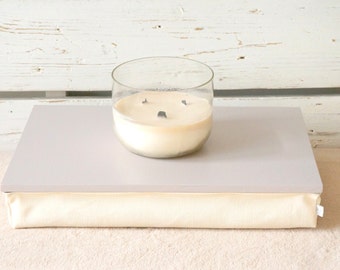 Wedding gift for couple- Bed tray, breakfasts in bed tray - Grey tray with Ivory linen pillow