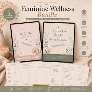 Feminine Wellness Bundle PDF | Cycle Planner & Perimenopause Guide Hormone Balance, Symptom Tracker Self Care Journal | FR/EN Digital Panner