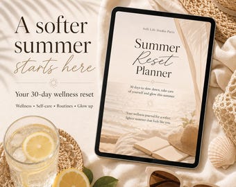 Summer Reset Planner, 30 Day Wellness Planner, Self Care Journal Printable, Habit Tracker, Glow Up Planner, Digital Download PDF