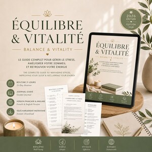 Wellness Ebook Bilingual | Stress Relief Sleep Energy Guide | 21 Day Routine Self Care Planner | Printable PDF | Holistic Health Journal