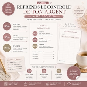 May include: A financial planning guide with the title "Take Control of Your Money" and the 50/30/20 rule. The guide includes sections for needs, wants, and savings, along with a tracker for expenses and financial goals.