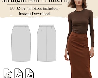 Straight Skirt Pattern | Eu 32–52 | A4 A0 Us letter | Bonus Pattern Included