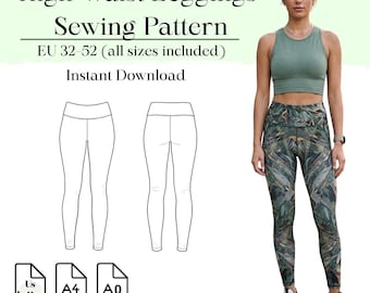 High Waist Leggings Sewing Pattern | Eu 32–52 | A4 A0 Us letter | Bonus Pattern Included