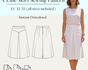 A-Line Skirt Sewing Pattern PDF | Eu 32–52 Us 0–20 | A4 Us Letter | Bonus Pattern Included