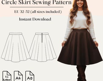 Circle Skirt Sewing Pattern  | Eu 32–52 | A4 A0 Us Letter | Bonus Pattern Included