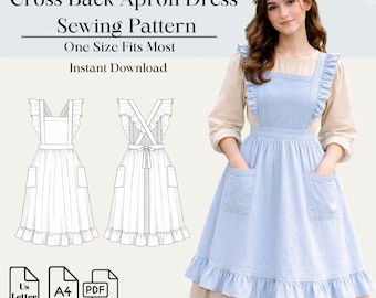 Cross Back Apron Dress Sewing Pattern PDF | A4 Us Letter | Bonus Pattern Included