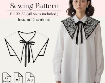 Detachable Collar Sewing Pattern | Eu 32–52 | A4 A0 Us letter | Bonus Pattern Included