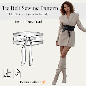 ネクタイベルトの型紙｜EUサイズ32～52｜A4、A0、USレターサイズ｜ボーナス型紙付き