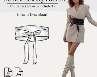 Tie Belt Sewing Pattern| Eu 32–52 | A4 A0 Us letter | Bonus Pattern Included
