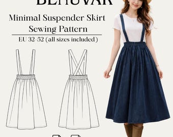 Minimal Suspender Skirt Sewing Pattern PDF | Eu 32–52 Us 0–20 | A4  | Bonus Pattern Included
