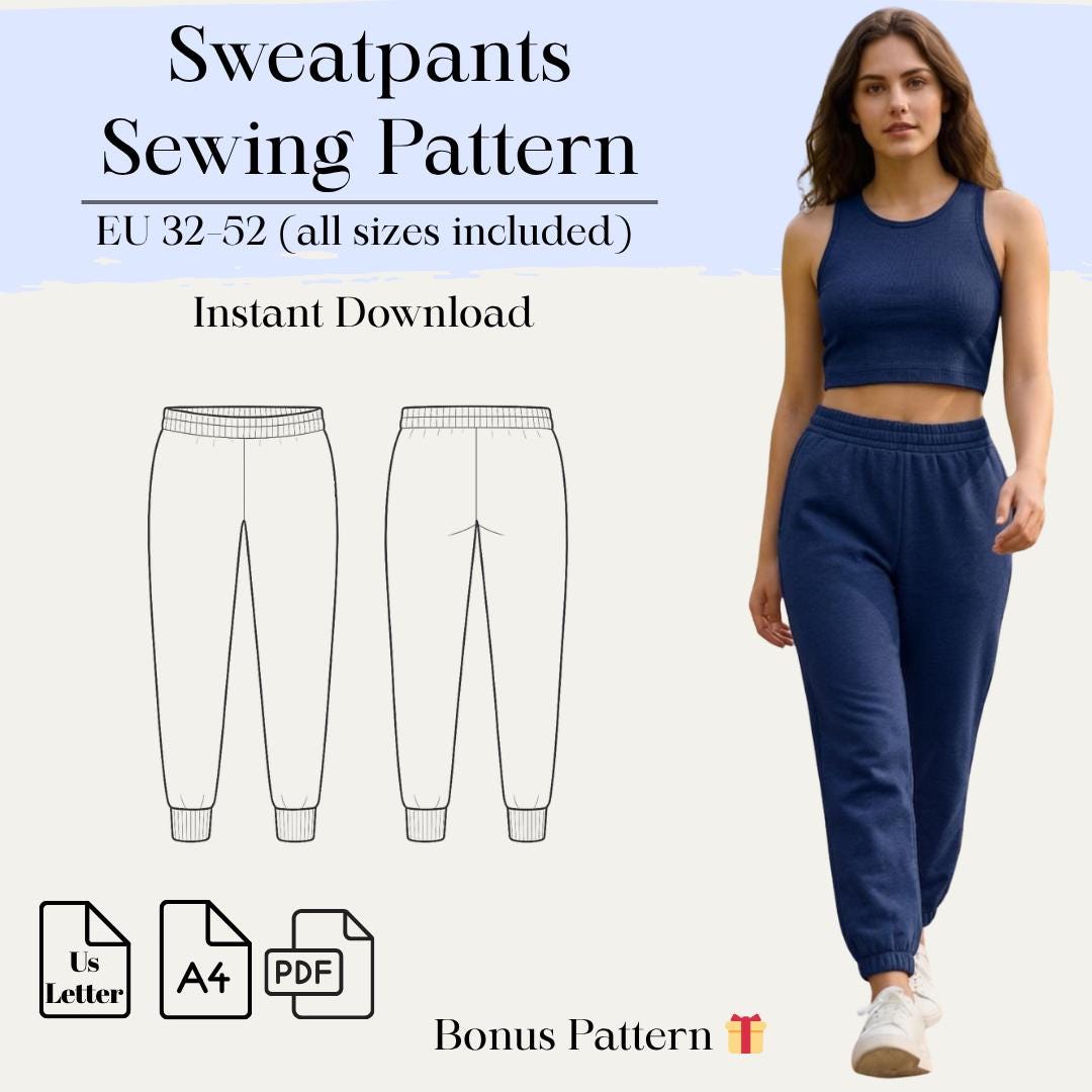 Sweats Pattern Sweatpants Sewing Pattern | Eu 32–52 | A4 Us Letter | Bonus Pattern ...