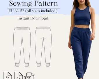 Sweatpants Sewing Pattern | Eu 32–52 | A4  Us letter | Bonus Pattern Included